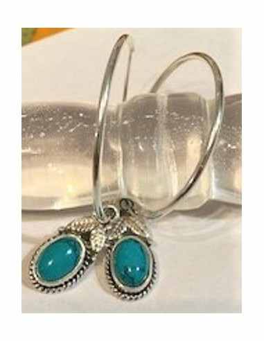 Boucles d'oreilles creoles turquoise argent