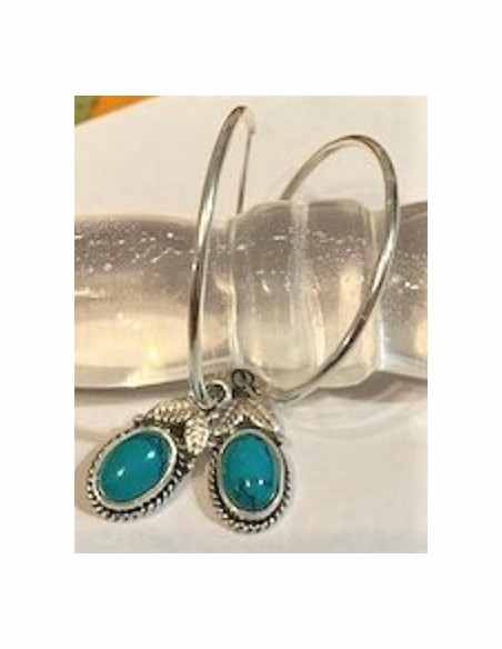 Boucles d'oreilles creoles turquoise argent