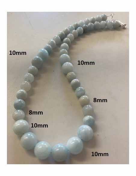 Collier Aigue marine 8 et 10mm