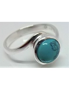 Bague turquoise ronde montee en argent