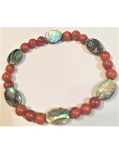 Bracelet Nacre bleue opalisee, corail rouge