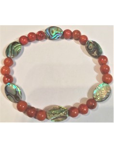 Bracelet Nacre bleue opalisee, corail rouge 2