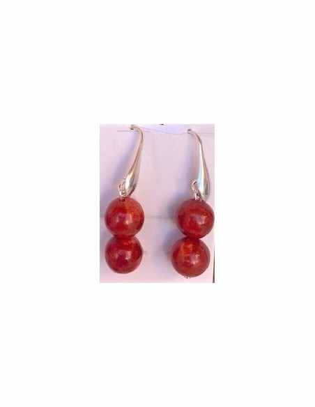 Boucles corail rouge 8mm argent