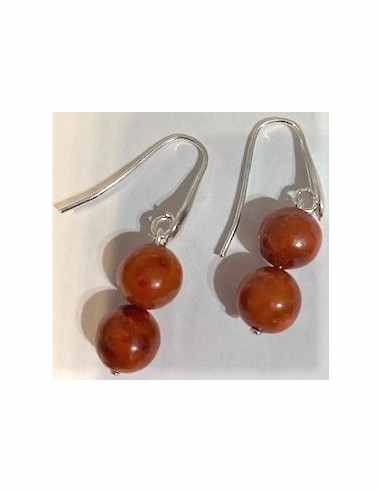 Boucles corail rouge 8mm argent