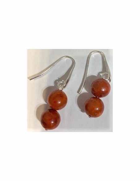 Boucles corail rouge 8mm argent