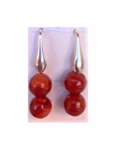 Boucles corail rouge 8mm argent