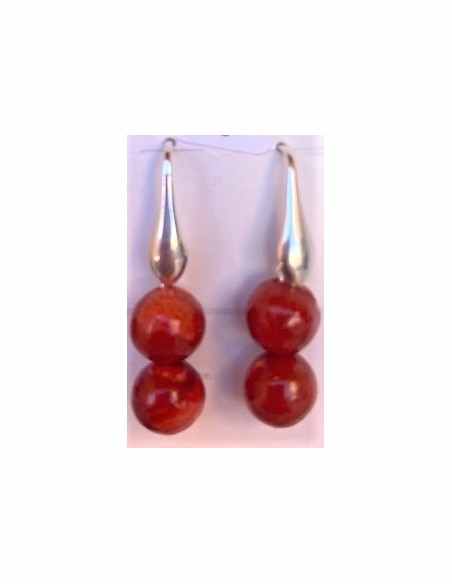 Boucles corail rouge 8mm argent