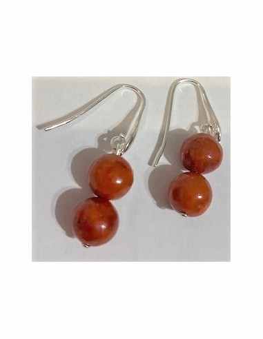 Boucles corail rouge 8mm argent