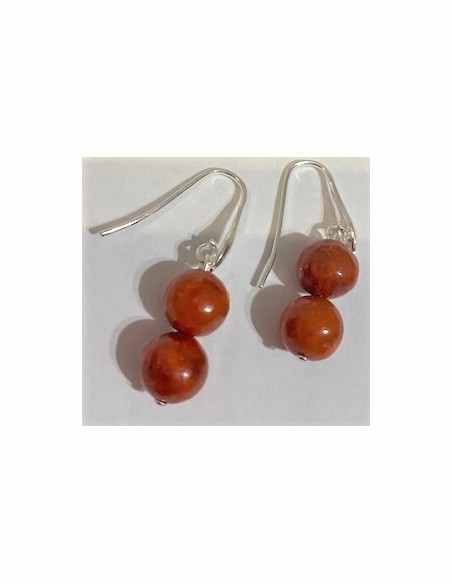 Boucles corail rouge 8mm argent