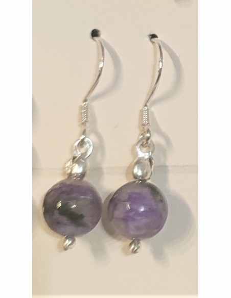 Boucles charoite 8mm pendantes