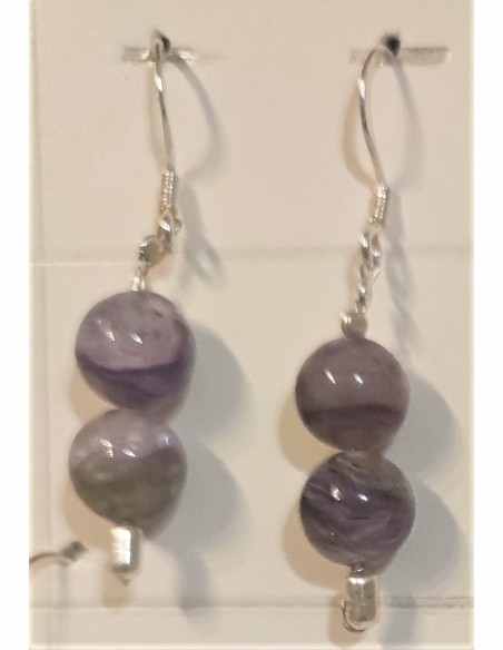 2 Charoites 8mm boucles pendantes