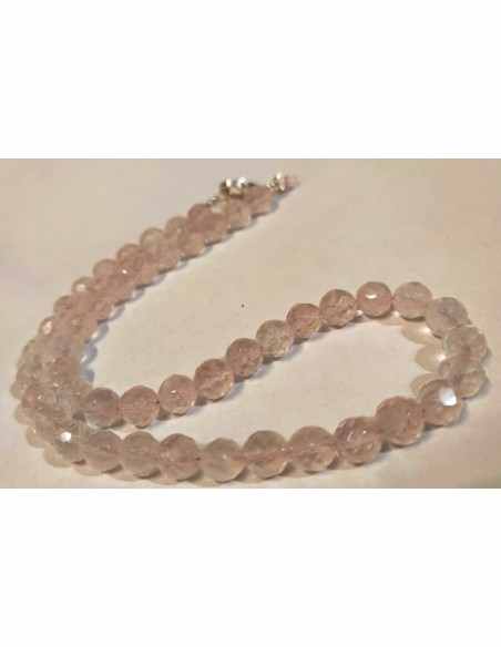 Collier quartz rose 8mm facettees