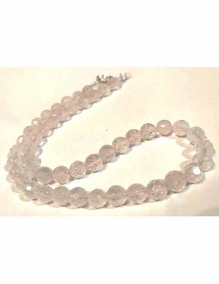 Collier quartz rose 8mm facettees