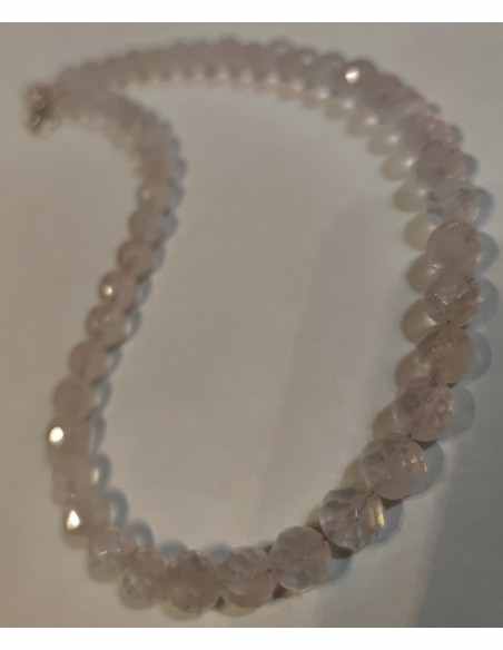 Collier quartz rose 8mm facettees