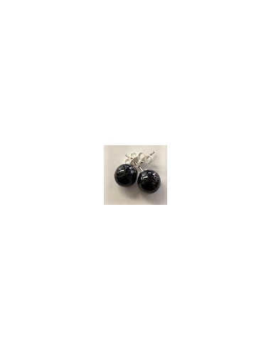 Boucles Tourmaline noire 8mm pouces argent