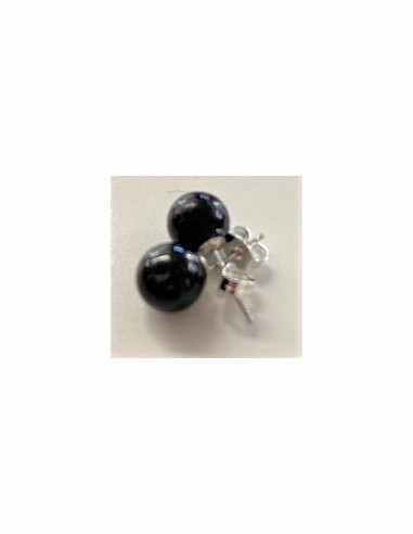 Boucles Tourmaline noire 8mm pouces argent