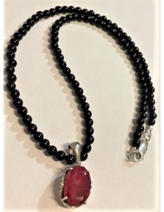 Collier tourmaline noire et rubis