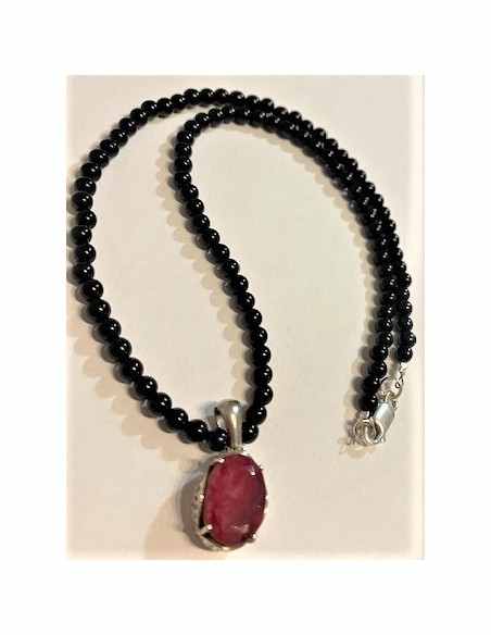 Collier tourmaline noire et rubis