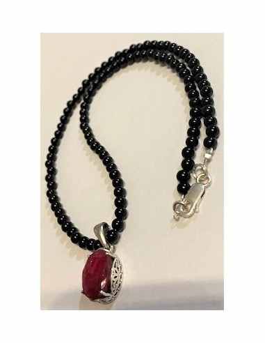 Collier tourmaline noire et rubis