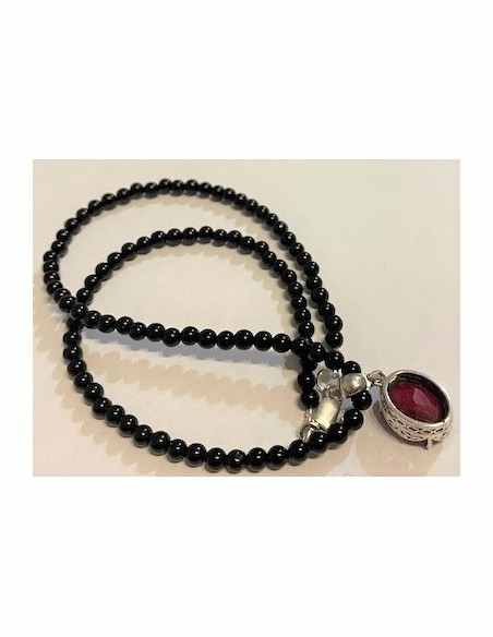 Collier tourmaline noire et rubis