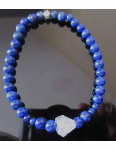 Bracelet lapis et quartz bipoint