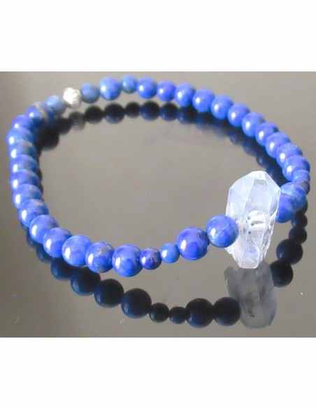 Bracelet lapis et quartz bipoint