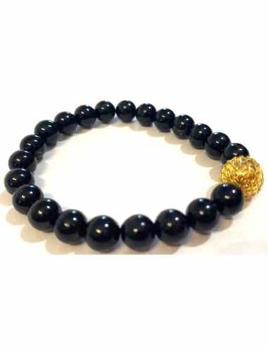 Bracelet tourmaline noire perle dorée