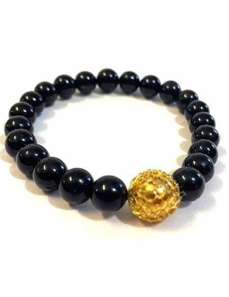 Bracelet tourmaline noire perle dorée