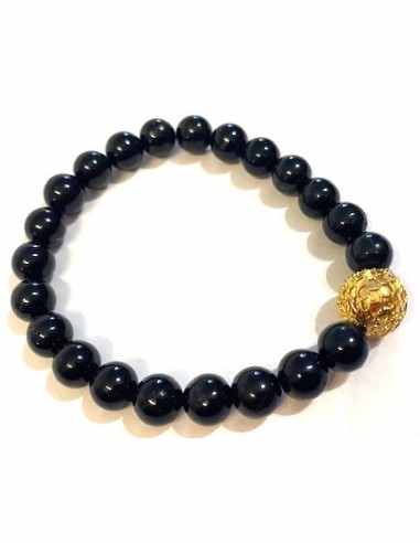Bracelet tourmaline noire perle dorée