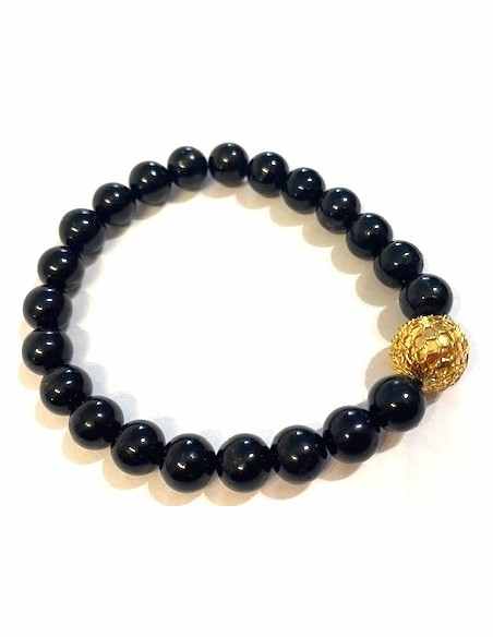 Bracelet tourmaline noire perle dorée