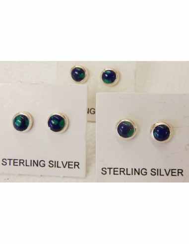 Azurite malachite boucles d'oreilles pouces argent 6mm