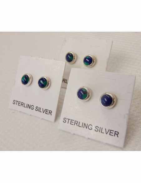 Azurite malachite boucles d'oreilles pouces argent 6mm