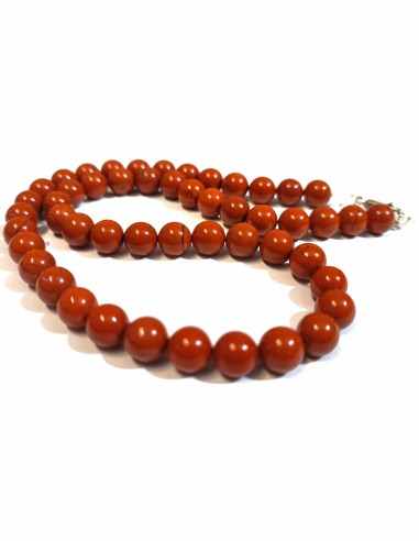 Jaspe rouge 8mm collier fermoir en argent.