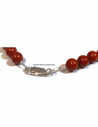 Jaspe rouge 8mm collier fermoir en argent.