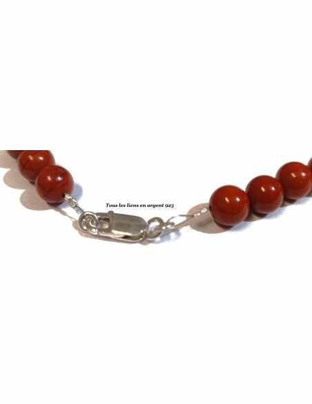Jaspe rouge 8mm collier fermoir en argent.