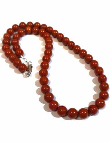 Jaspe rouge 8mm collier fermoir en argent.