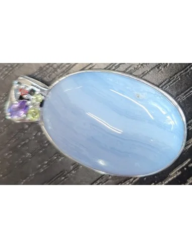 Calcedonie bleue pendentif argent