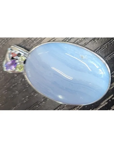 Calcedonie bleue pendentif argent