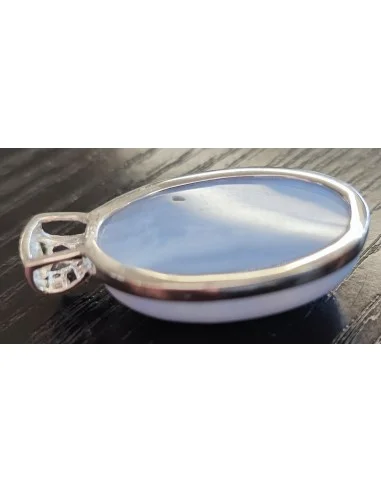 Calcedonie bleue pendentif argent