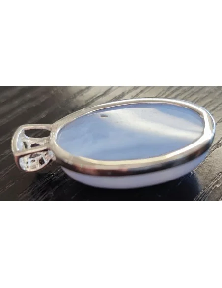 Calcedonie bleue pendentif argent