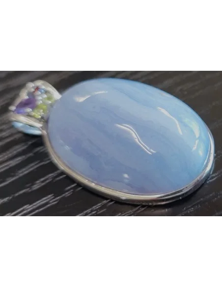 Calcedonie bleue pendentif argent