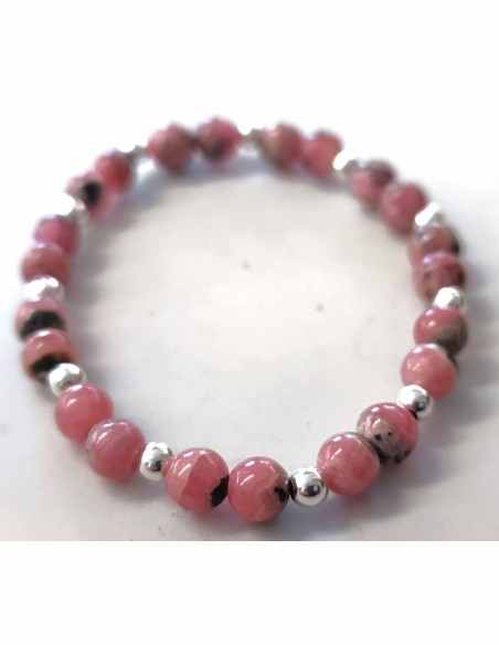 Rhodochrosite 6mm bracelet argent