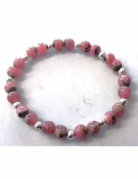 Rhodochrosite 6mm bracelet argent