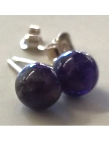 Amethyste foncé 8mm boucles d'oreilles pouces argent