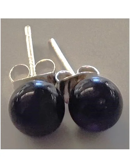 Amethyste foncé 6mm boucles d'oreilles pouces argent