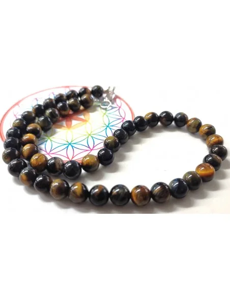 Collier Oeil de faucon 8mm fermoir métal