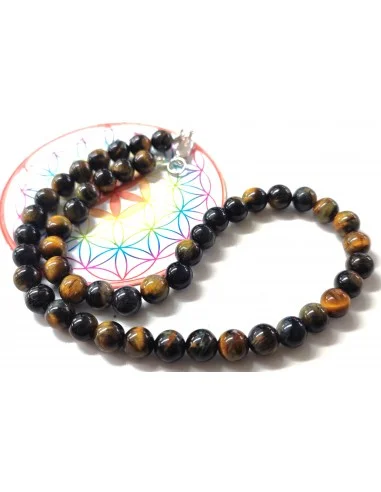 Collier Oeil de faucon 8mm fermoir métal