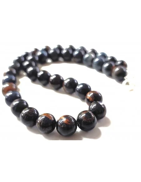 Collier Oeil de faucon 10mm fermoir argent