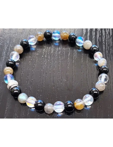 Labradorite, Aqua aura, tourmaline noire bracelet 6mm