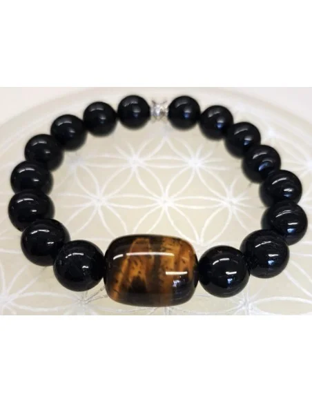 Bracelet Obsidienne noire et oeil de tigre